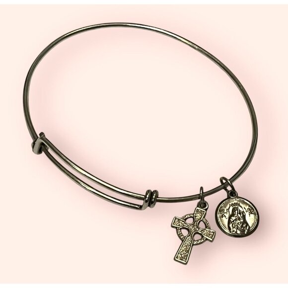 Cross & ROC Christian Medal Charm Sterling 925 Silver Bracelet 7 to 9 in - GIFT - Picture 1 of 5